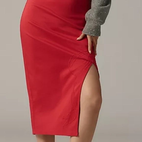 Anthropologie Maeve Bombshell Bow Midi Pencil Skirt In Red Size Large NWT - Picture 4 of 14